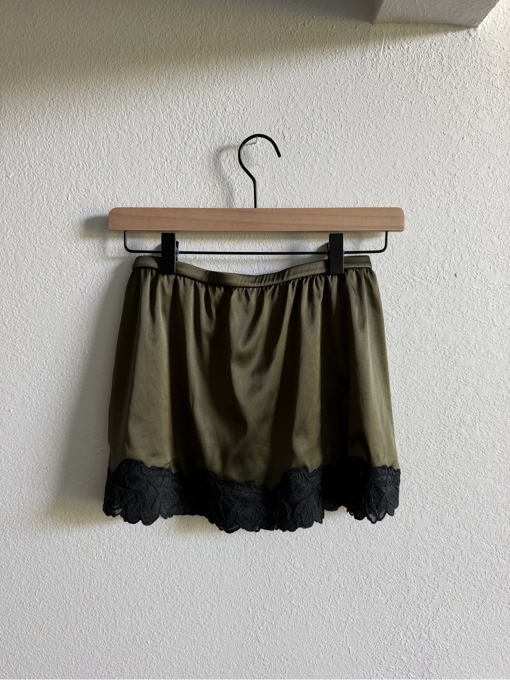 Auden Olive Green Satin Mini Skirt